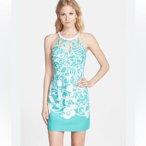 Lilly Pulitzer Pearl Shift in Shorely Blue Pick Up Lines Floral Halter Dress